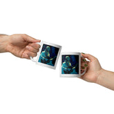 Close-up of the NS-819 glossy white coffee mug's handle.